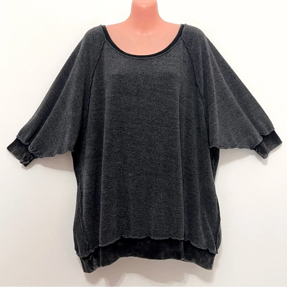 Free People Oversized  Black Heather Sweatshirt Grunge Goth Lounge Modern - Picture 2 of 11